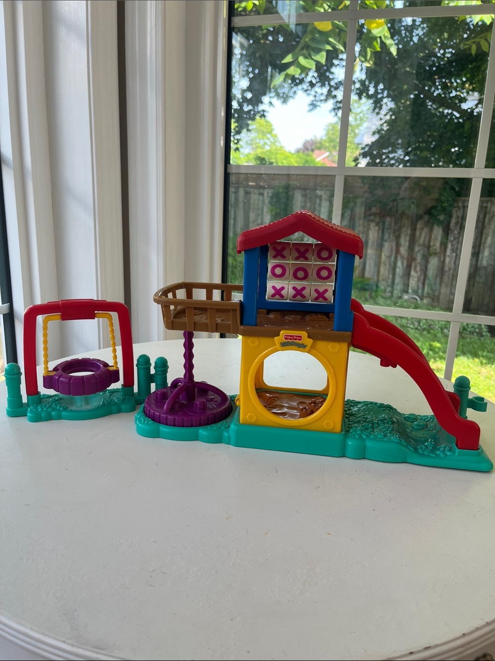Vintage Little People Bright Playset with Red Slide, Teal Base and Purple Swing